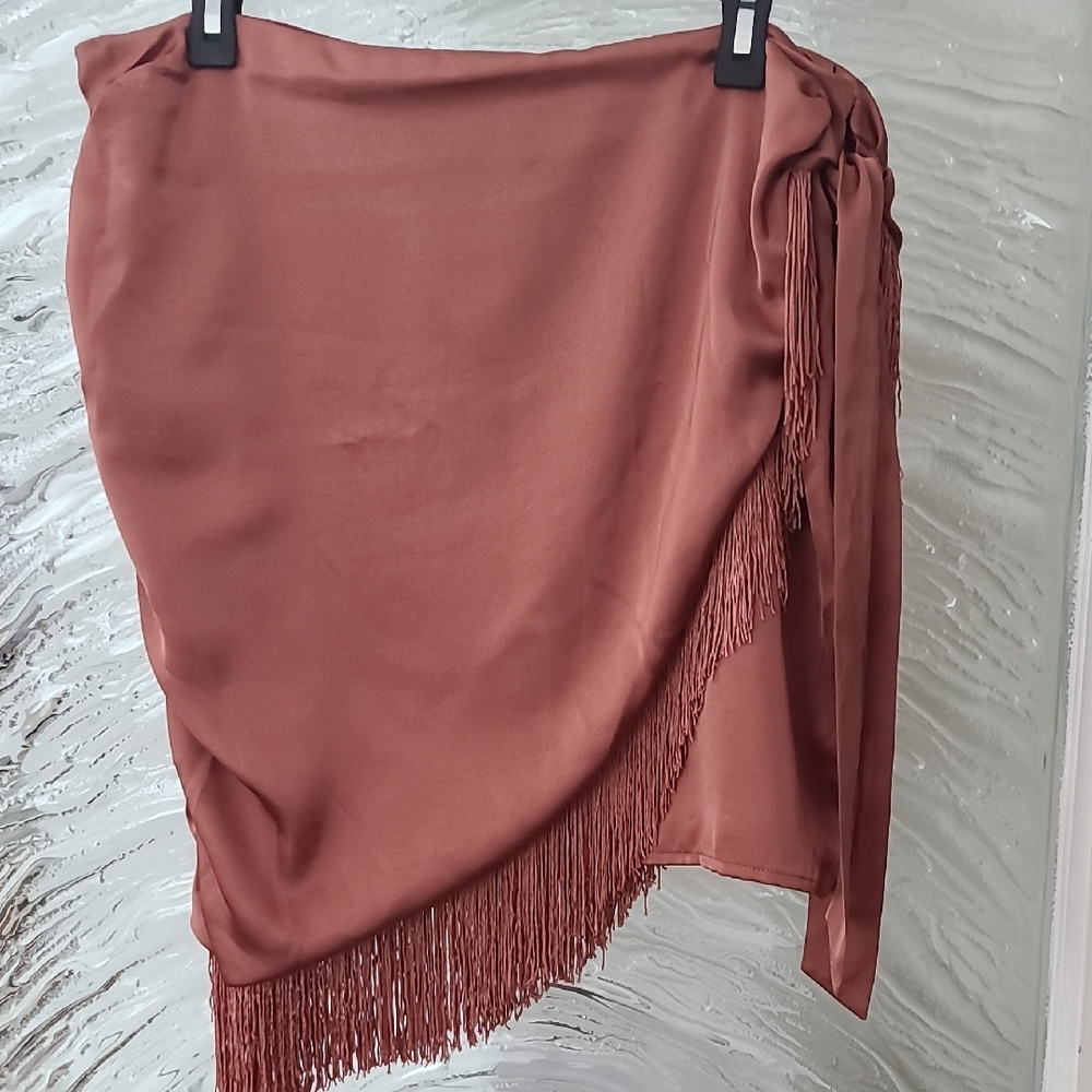 Majorelle Double Wrap Satin Ruched Skirt With Fringe Size XL